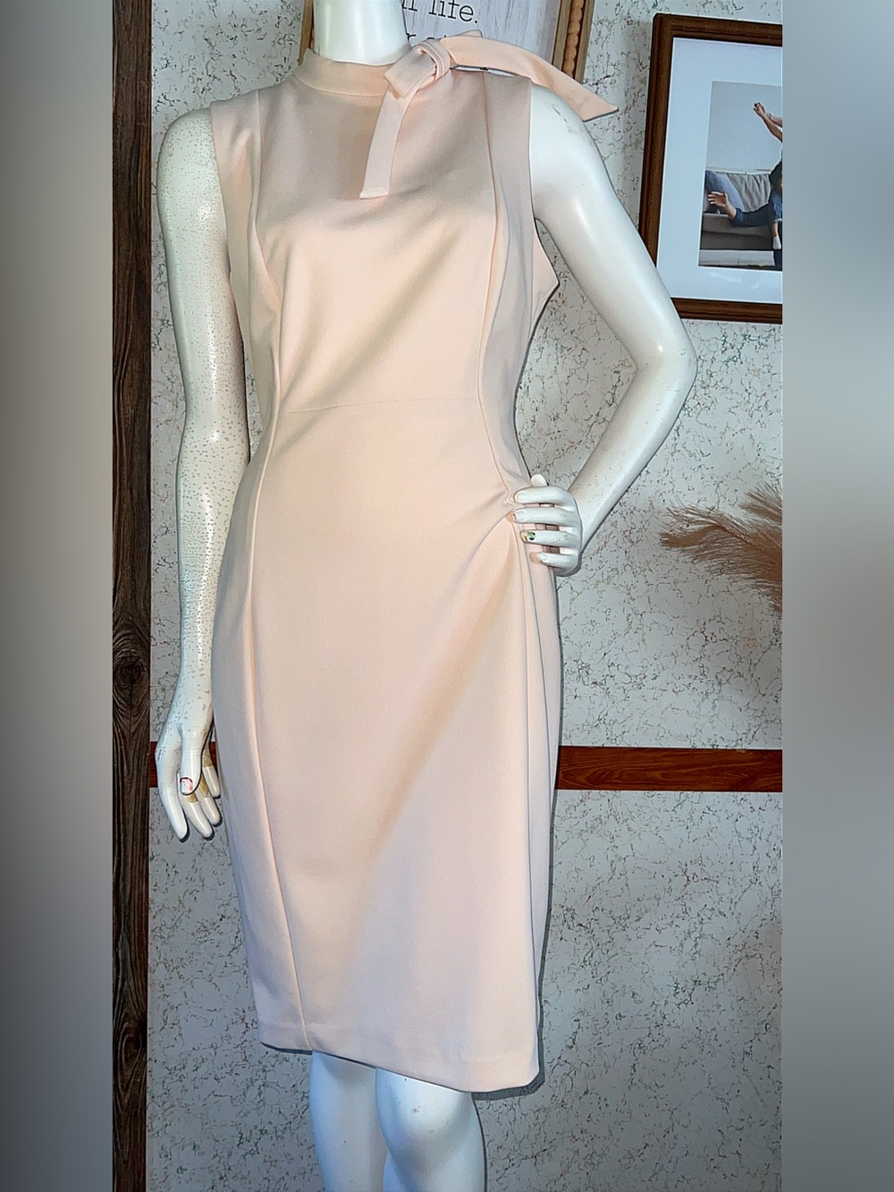 Calvin Klein Blush Pink Bow Neck Sheath Dress Size 8/M